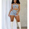 CM.YAYA Fashion Denim Cutout Women's Set Wrap Strap Crop Top and Shorts Jeans 2025 Summer Two 2 Piece Sets Outfits Tracksuit