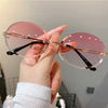 Vintage Metal Punk Sunglasses Rimless Oval Sun Glasses Trendy Frameless Shades UV400 Protection Gradient Glasses