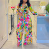 Fashion Printed Shirt Long Sleeve Women's Suit Spring Autumn Fashion Lace Up Tops Slim Elegant Female Straight Pants 2 Piece Set