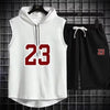 Summer New Men's Sleeveless Hooded T-shirt+shorts pants Sports two-piece set gym  Fashion  Casual Men Women Sports Two Piece Set