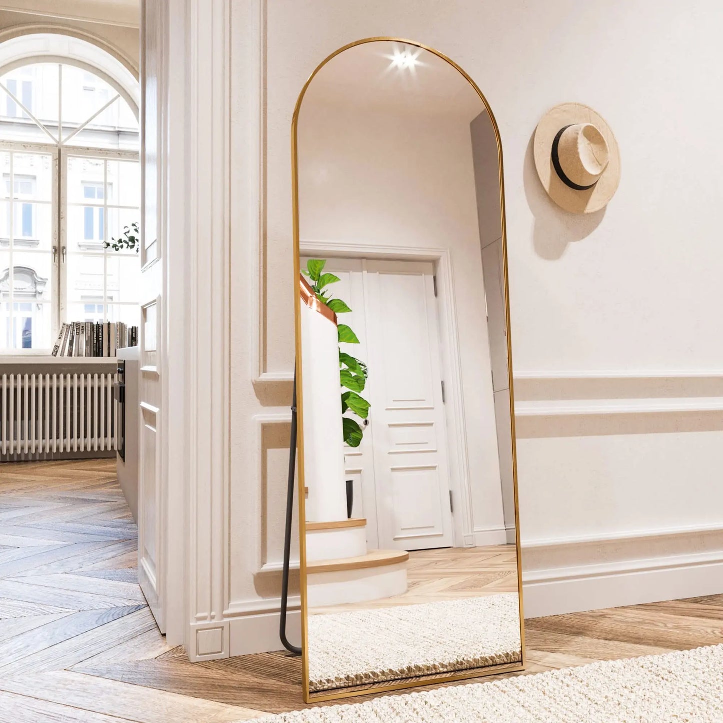 64"x21" Full Length Mirror Arched Full Mirror Free Standing Leaning Mirror Wall-Mounted Mirror Aluminum Frame Modern Mirrors