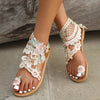 Sandals Women's Floral Pattern Hollow Out Toe Post Lace Flower Sandals Roman Style Open Toe Flat Shoes Women's Sandals
