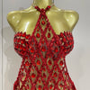Sexy Sparkly Sequin Diamond Mesh Transparent Two Piece Set Women Celebrate Evening Party Birthday Dress Stage Photo Shoot Wear