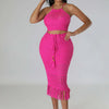 CM.YAYA Beach Knit See Though Women Two 2 Piece Set Outfits Halter Neck Crop Top and Tassel Midi Skirt Suit 2023 New Dress Set