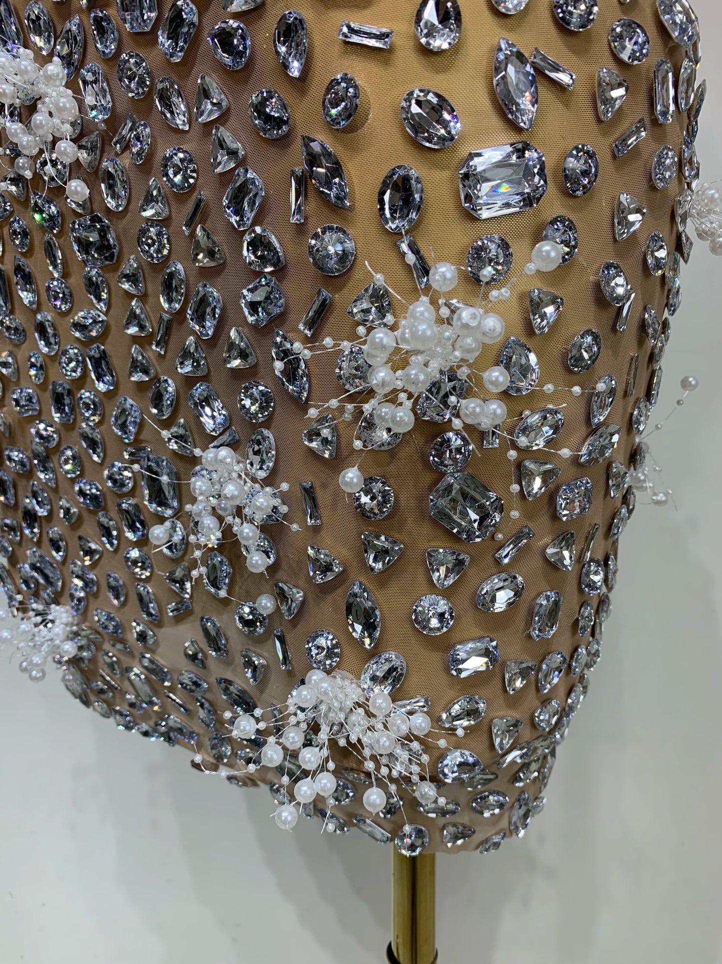 High Quality Sparkling Rhinestone Sexy See Through Blackless Top Skirt Two Pieces Set Woman Luxury Birthday Evening Party Gowns