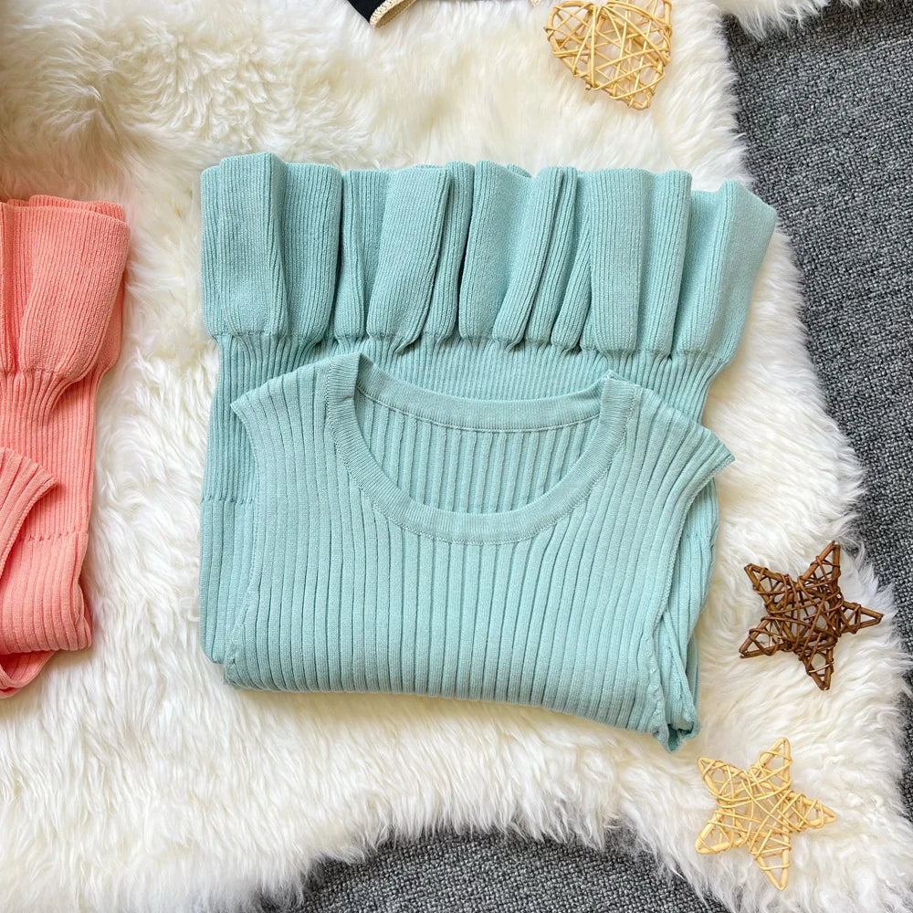 YuooMuoo Chic Fashion Sexy Package Hips Ruffled Mini Dress Women Summer Slim Elastic Knitted Party Dress Streetwear Lady Outfits