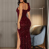 New Sexy Slit Leg Padded Long Cocktail Prom Dress Women‘s Luxury Sequin Strap Evening Party Wedding Gown Birthday Night Vestidos