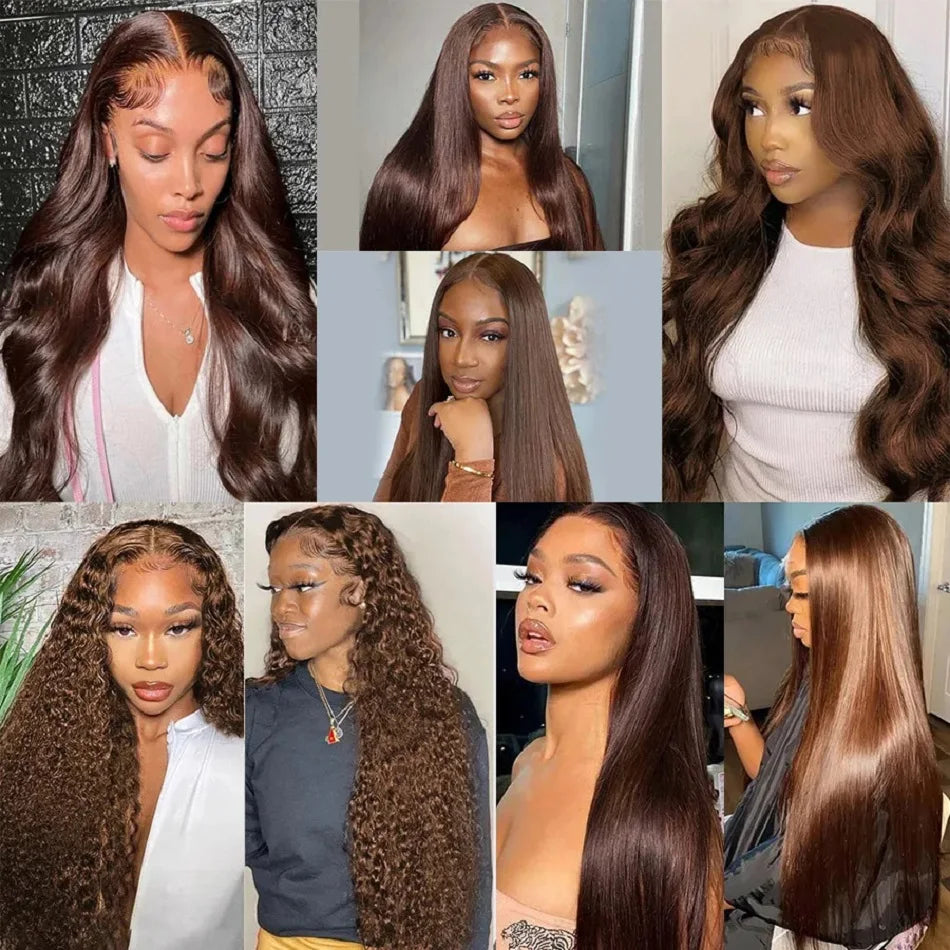 Chocolate Brown Straight 13x4 13x6 Hd Lace Frontal Wig Brazilian Colored T Part Human Hair Wigs For Women Preplucked 30 36 Inch