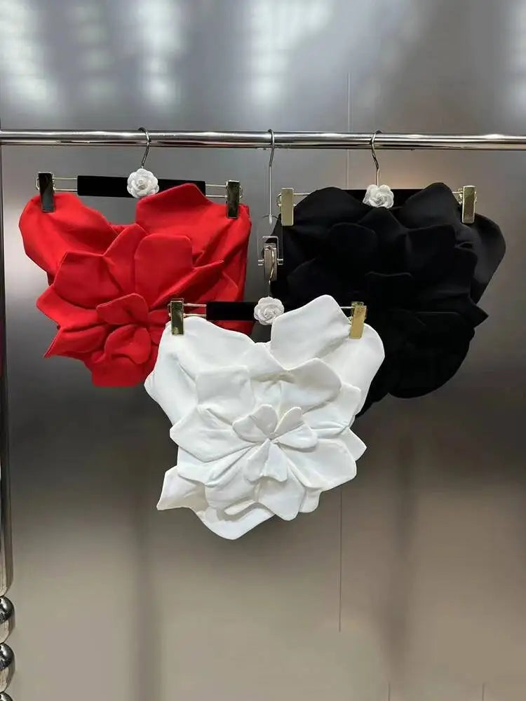 DEAT Fashion New Women's Multi 3D Flower Strapless Tops 2026 Summer Trendy Sleeveless Backless Zipper Camisole Female 11XX9050
