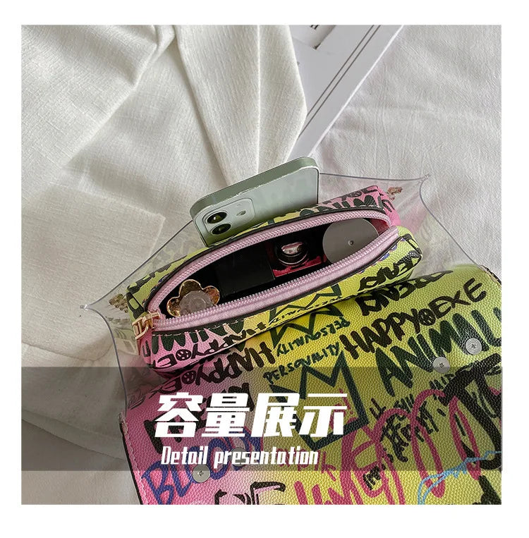 Marke Frauen Nieten Graffiti Umhängetaschen Mode Schultertasche für Damen Weibliche Luxus Designer Handtaschen 2023 Hohe Qualität