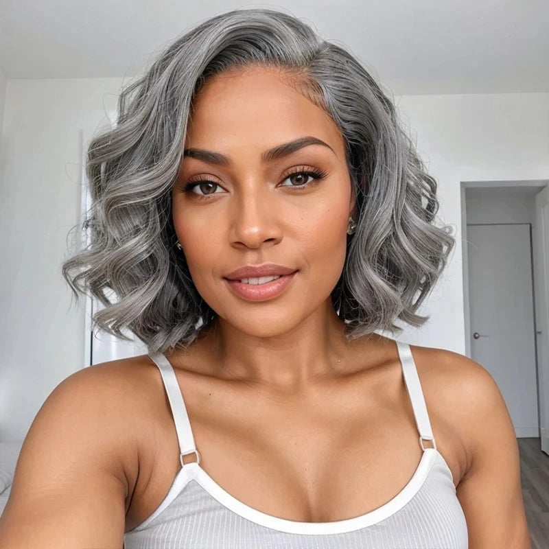 Bob Perücke Salz- und Pfefferfarbe 13x4 5x5 HD Lace Closure Perücke Body Wave Lace Front Perücke vorgezupft 100% Echthaar Lace Frontal Perücke
