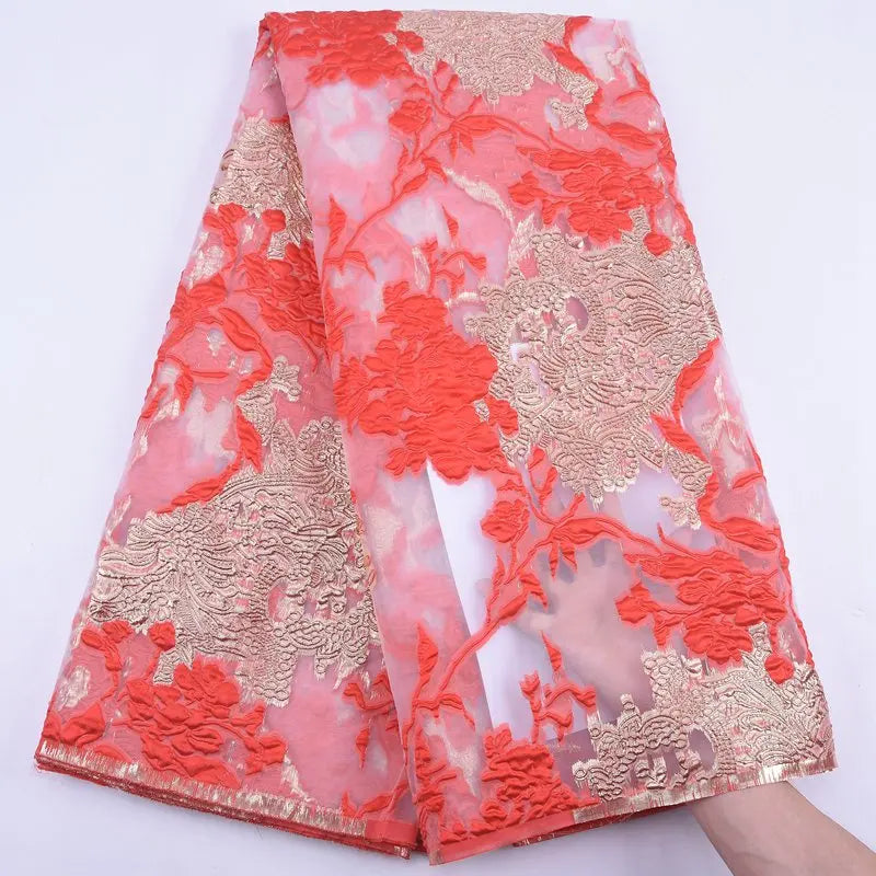 Classic High Quality African Lace Fabric Gilding Brocade French Organza Lace Fabric For Nigerian Women Wedding Party Dress S2078