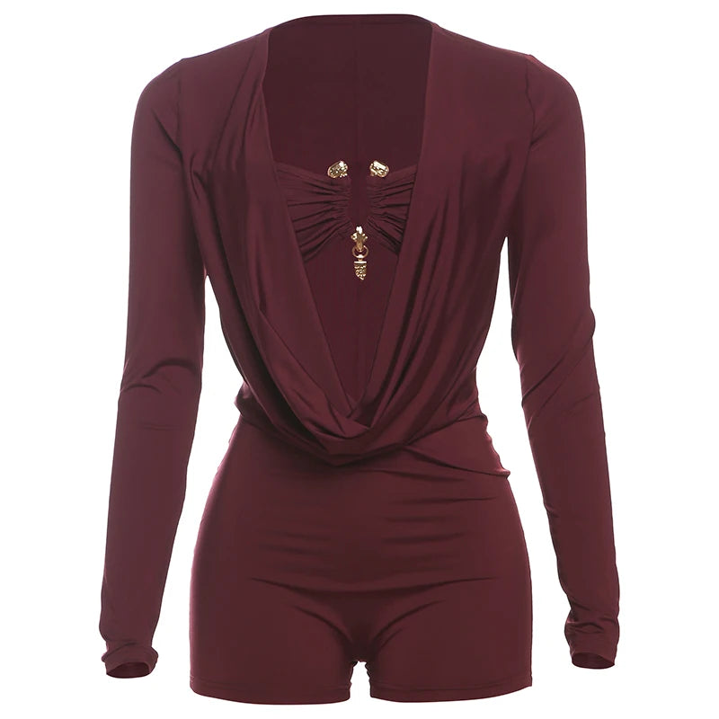 Insglas Frühling Trend Schwingkragen Sexy Damen Jumpsuit + Metallschnalle BH Hipster Midnight Party Neues Workout Fit Coquette Playsuits