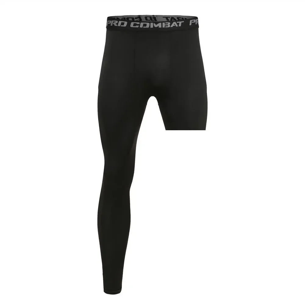 Men Compression Pants Base Layer Exercise Trousers Running Tight Sport Cropped One Leg Leggings Basketball Football Yoga Fitness