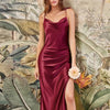 Burgundy Satin Beach Maxi Women Dress for Christmas Sexy Side Slit Adjustable Straps Evening Prom Dress Cheap Bridesmaid Dresses