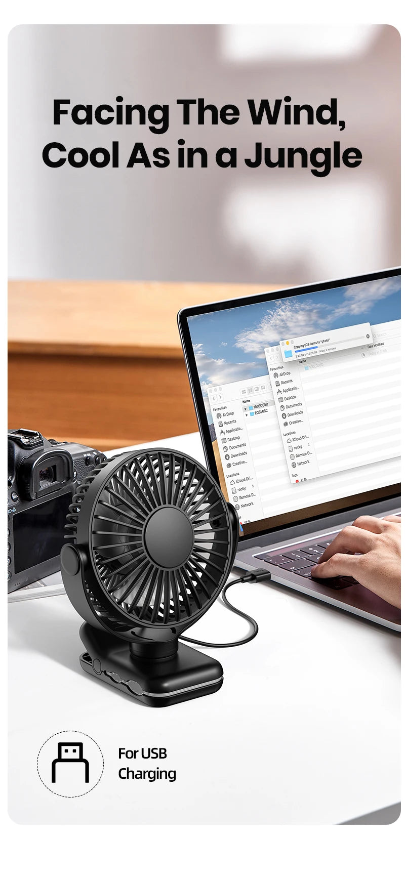TOPK Mini Portable Clip on Fan,USB Desk Fan,3 Speeds Quiet Wind 720° Rotate Personal Electric Fan,Standing fans for Room Home
