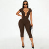 Solid Color Sexy Slim Fit and Slimming Chest U-Neck Jumpsuit, Versatile and Fashionable Jumpsuit Cropped Pants