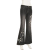 Weekeep Floral Embroidery Jeans Vintage 2000s Low Rise Flared Jeans Women Retro y2k Baggy Denim Pants High Street Basic Trousers