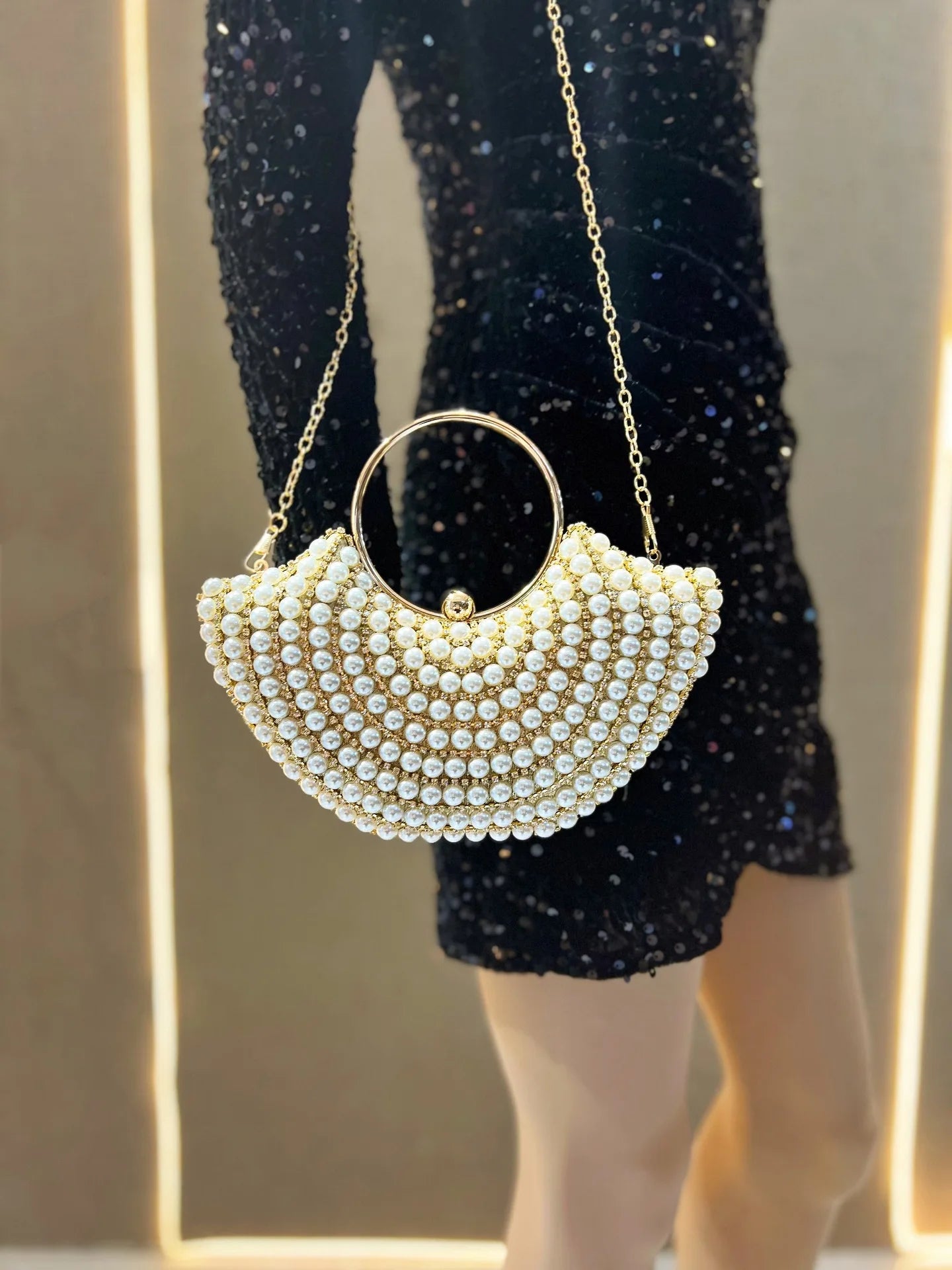 Luxuriöses Design Glitzernde Bankett-Clutch-Tasche Mode Perlmutt-Einlage Hochzeitshandtasche Damen Umhängetasche mit Kette Neue Clutch-Geldbörse