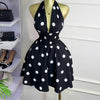 CM.YAYA Women Dot Printed Sleeveless Halter V-neck Big Swing A-line Mini Dress 2025 Summer Vacation Sexy Party Evening Dresses