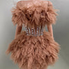 Hot Sale Women Sexy Mesh Ruffles Ball Gown Mini 2 Pieces Dress Lace-up Crystal Birthday Party Celebrate Nightclub Wear