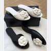 2025 Spring/Summer New Beach Vacation One Word Open Toed Flat Bottom Outerwear Camellia Slippers for Women