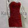 Sexy Strapless Bright Silk Lace-up Mini Dress Women Red Black Sleeveless Backelss Bodycon Dresses Evening Party Cocktail Gowns