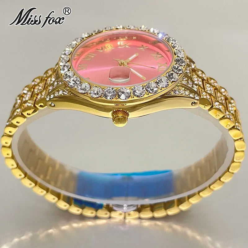 MISSFOX Pink Damen Armbanduhren Luxus Klein Zifferblatt Elegant Quarz Uhr Für Damen Icy Look Party Schmuck Mini Babe So Süß Armbanduhr