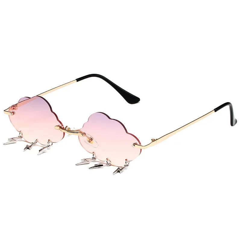 Fashion Rimless Cloud Shaped Sunglasses with Lightning Pendant Y2K Women's Luxury Sun Glasses Shades UV400 Brand Designer SG28