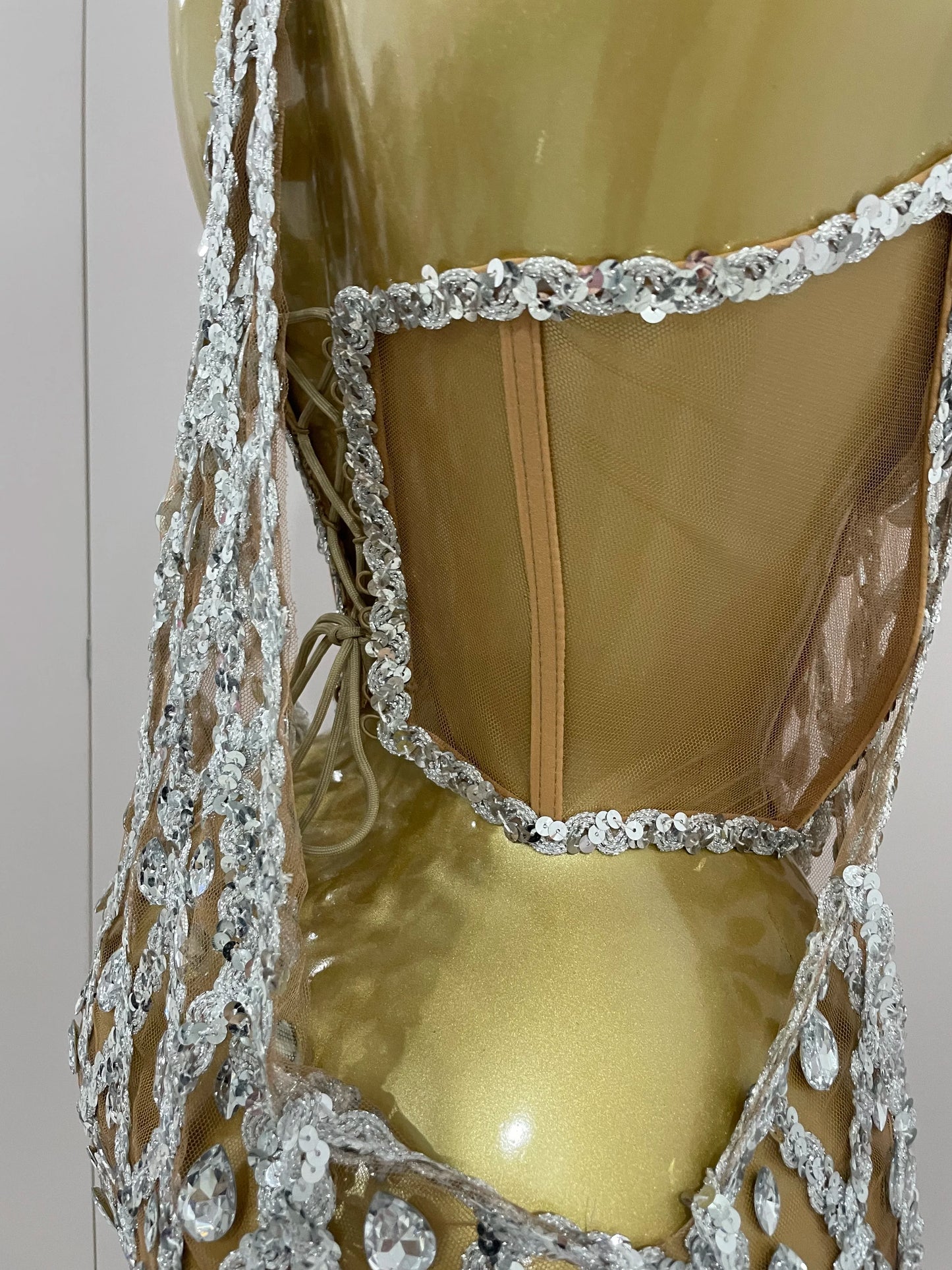 Sexy Sparkly Sequin Diamond Mesh Transparent Two Piece Set Women Celebrate Evening Party Birthday Dress Stage Photo Shoot Wear