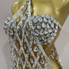 Sexy Sparkly Sequin Diamond Mesh Transparent Two Piece Set Women Celebrate Evening Party Birthday Dress Stage Photo Shoot Wear