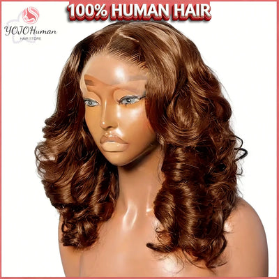 Loose Wave Chocolate Brown Short Bob Wigs 250% Density 13x4 HD Lace Front Wig 100% Human Hair Body Wave Bob Wigs For Women