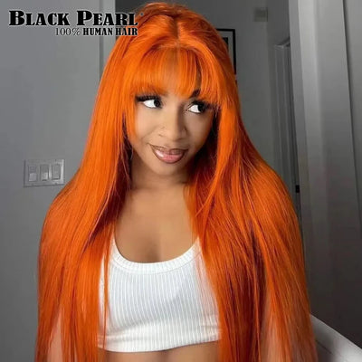 Ingwer Glatt 16-28 Zoll Echthaarperücken mit Pony Voll maschinell gefertigte Perücken Farbige Blonde Burg Perücken Brasilianische Remy Haarperücke