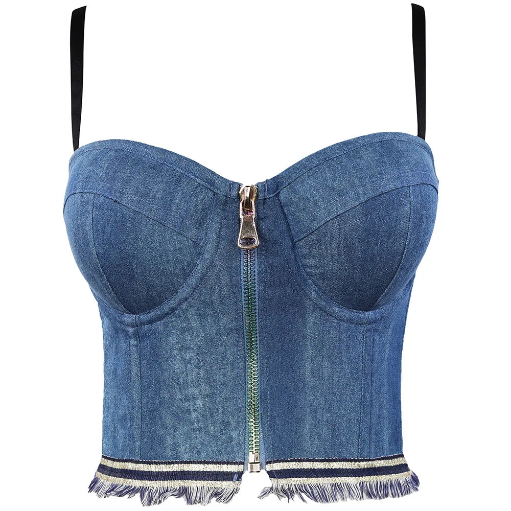 Irene Tinnie Sexy Cute Loch Cartoon Dekoration Push Up Bustier Damen Jeans Bralette Cropped Top Weste Große Größe