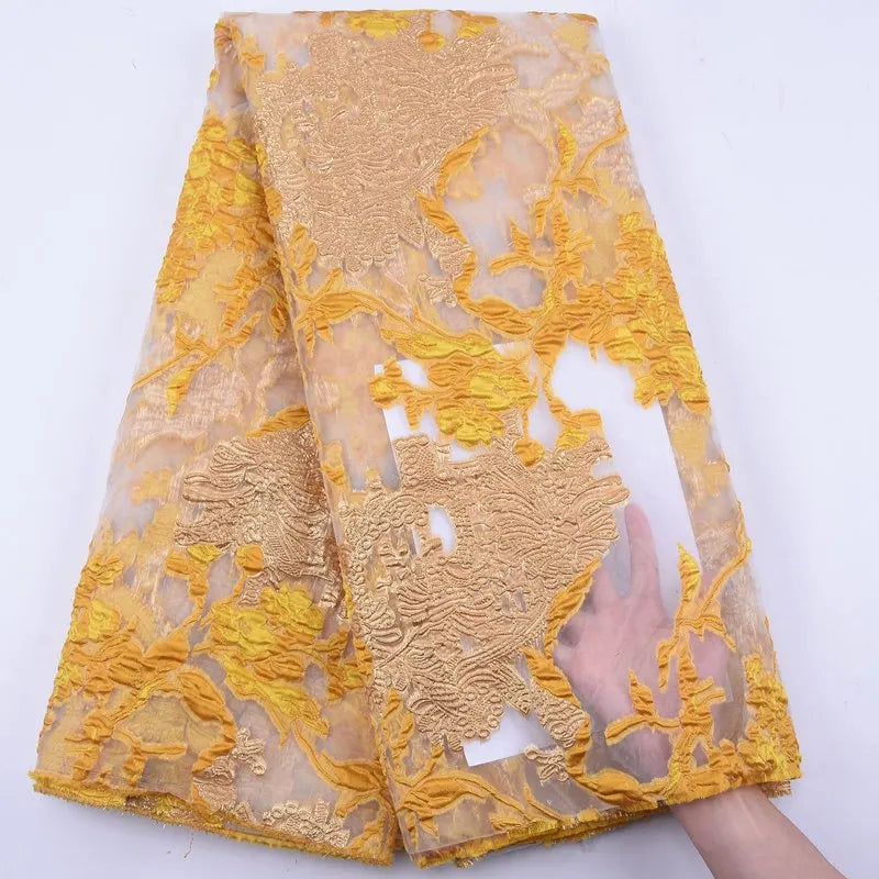 Classic High Quality African Lace Fabric Gilding Brocade French Organza Lace Fabric For Nigerian Women Wedding Party Dress S2078
