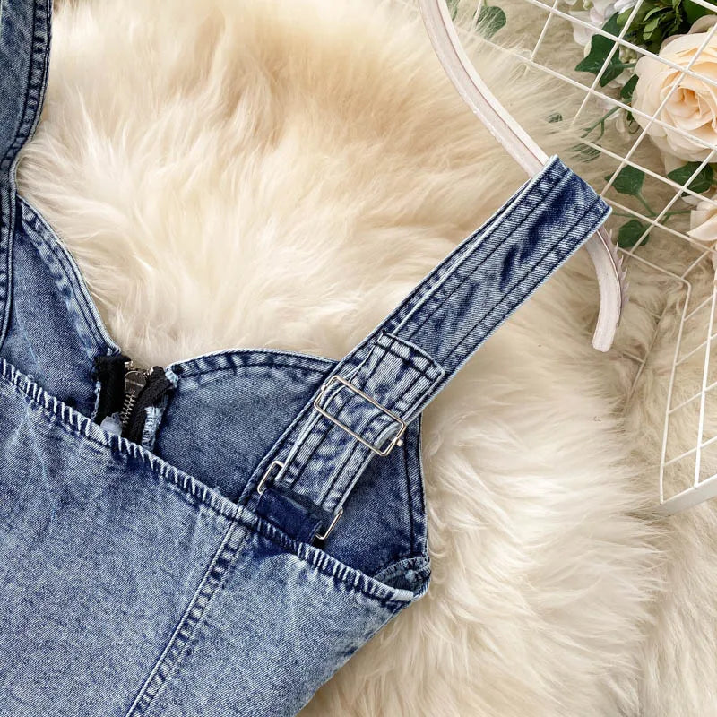 Skirt Sets Women Denim Skirts Two Piece Set Tanks Sleeve Less Slim Fit Vests High Waist Jeans Button Streetwear Summer