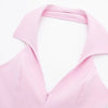 HH Women Pink 2 Piece Set Sexy V-Neck Sleeveless Backless Suspender Zipper Top+High Waist Back Pocket Mini Skirts Shorts Y2K