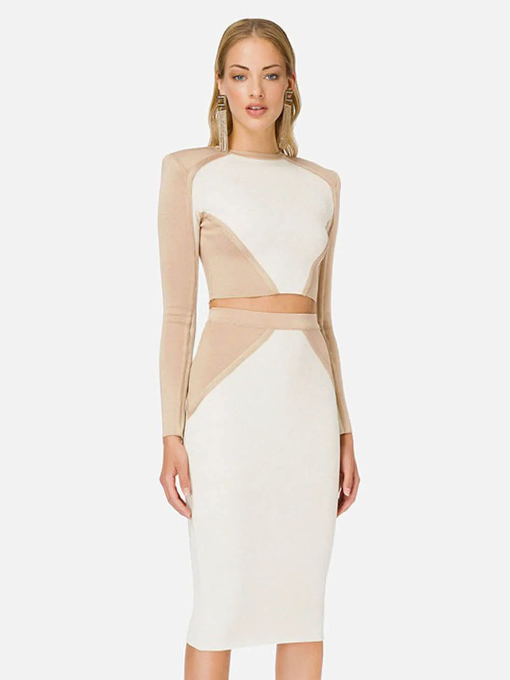 Slim fit party bandage suit elegant set long sleeved dress slim fit fashionable clothing set spring club outfit