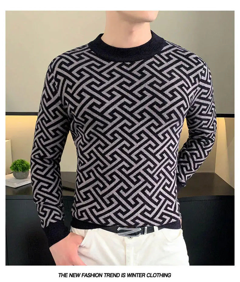 Herbst Winter Samt Strickpullover Herren Langarm Rundhalspullover Slim Fit Business Freizeit Strickwaren Tops Herrenbekleidung