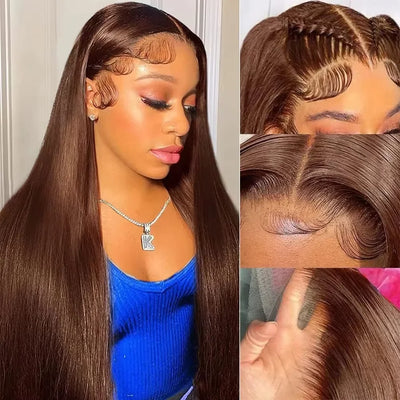Bone Straight 13x6 Lace Frontal Wig 18-46 Inch 220 Density #4 Chocolate Brown HD Lace Front Brazilian Human Hair Wig For Women