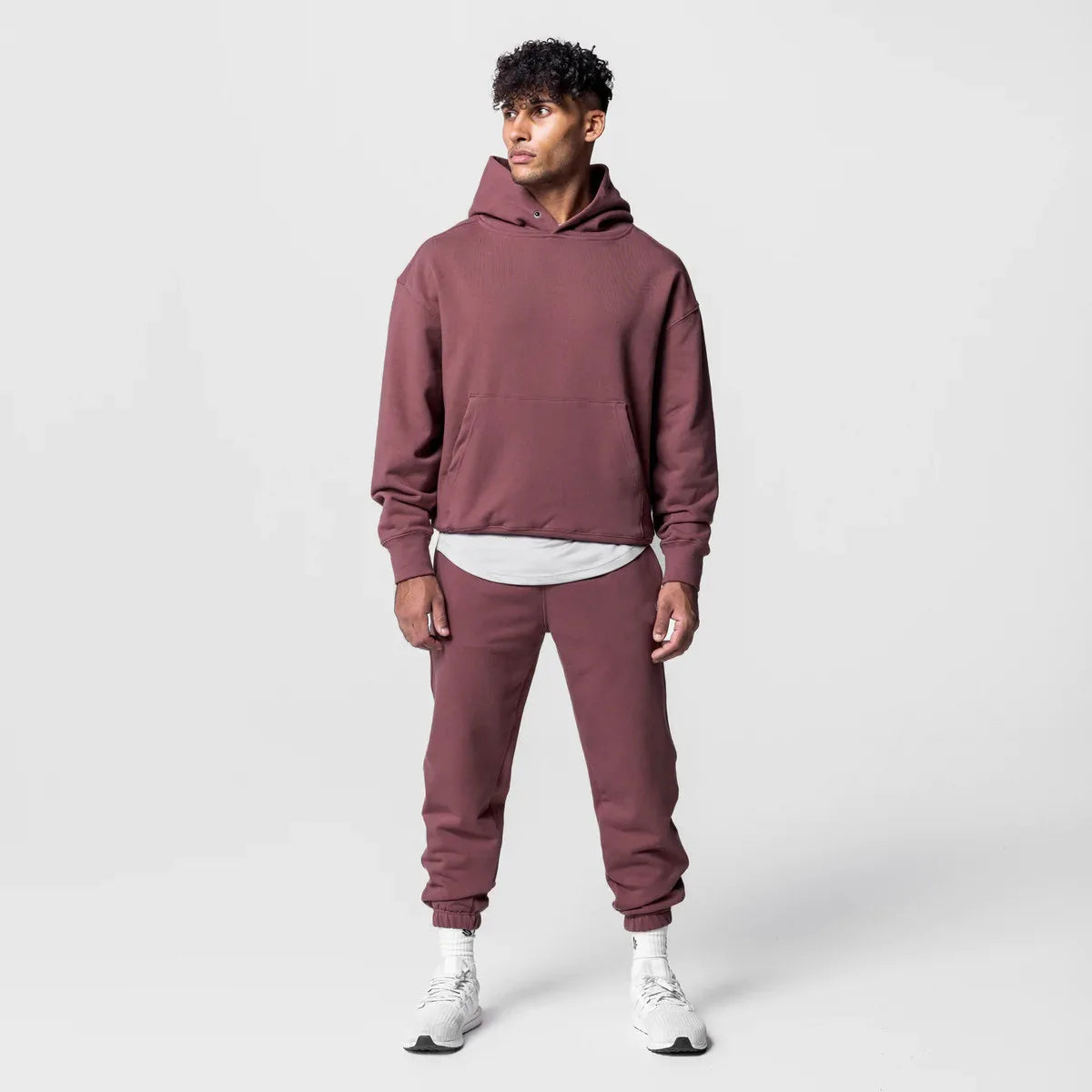 Men's Thick Cotton Training Sets Hoodie Casual Sports Pullover Hooded 2-piece Top with Pants Sweatshirts Gym Running Tracksuits
