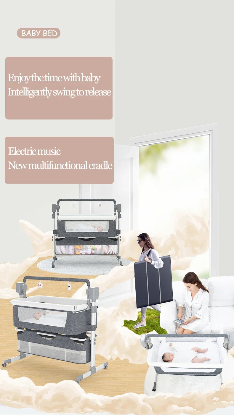Babybett Babywiege Neugeborenen Beistellbett Tragbares Reisebett mit Moskitonetz Schlafwiege Baby Schaukelbett