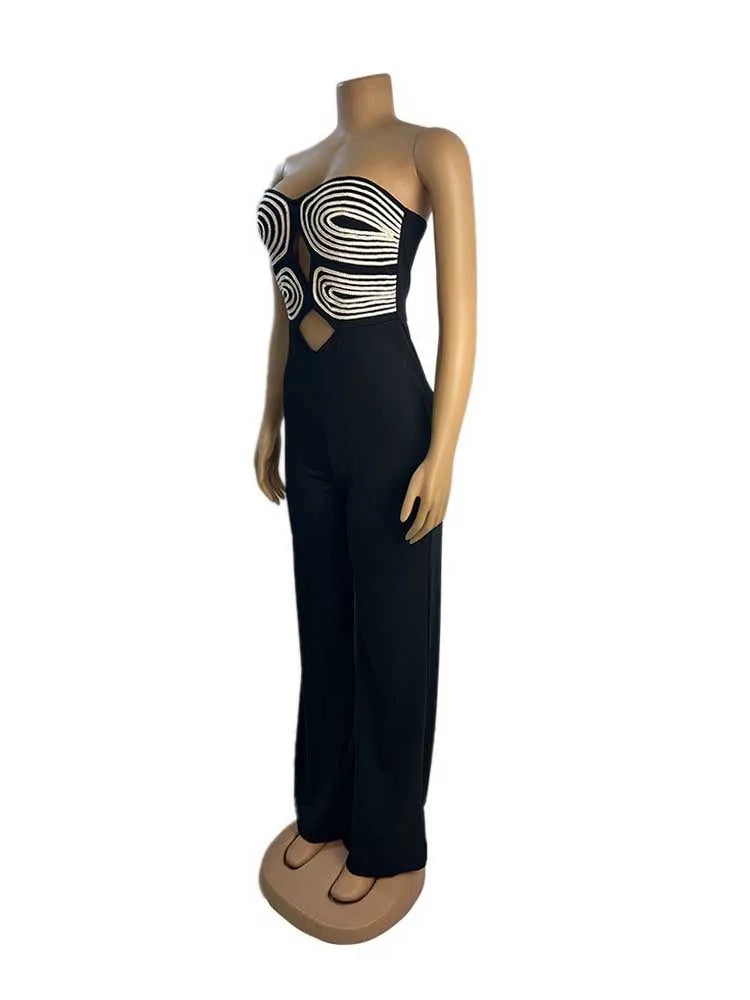 Damen Sommer Trägerloser Jumpsuit Sexy Einteiler Outfits Cut Out Taille Party Jumpsuit Kleidung Damen Langer Rückenfreier Overall