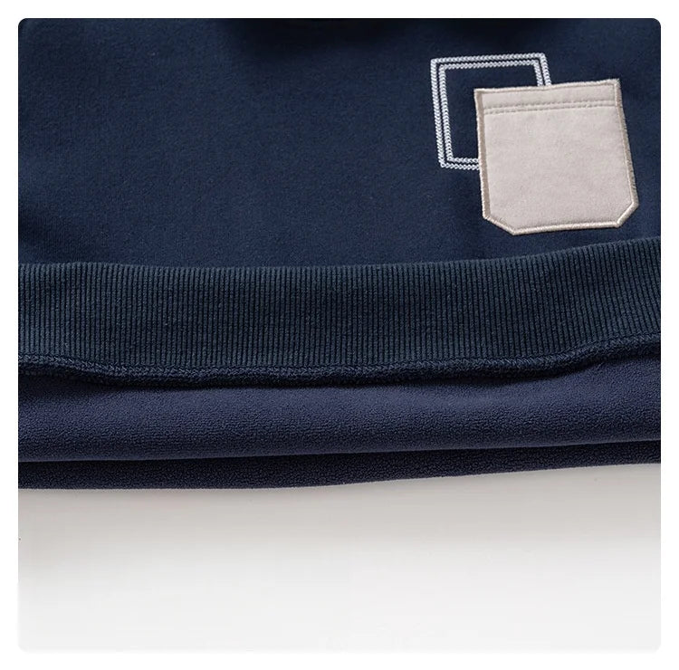 Spring Children Clothes Sweatshirt for Boys Denim Collar Fleece Pullover with Patch Pocket Casual Kids Top Long Sleeve T-shirt