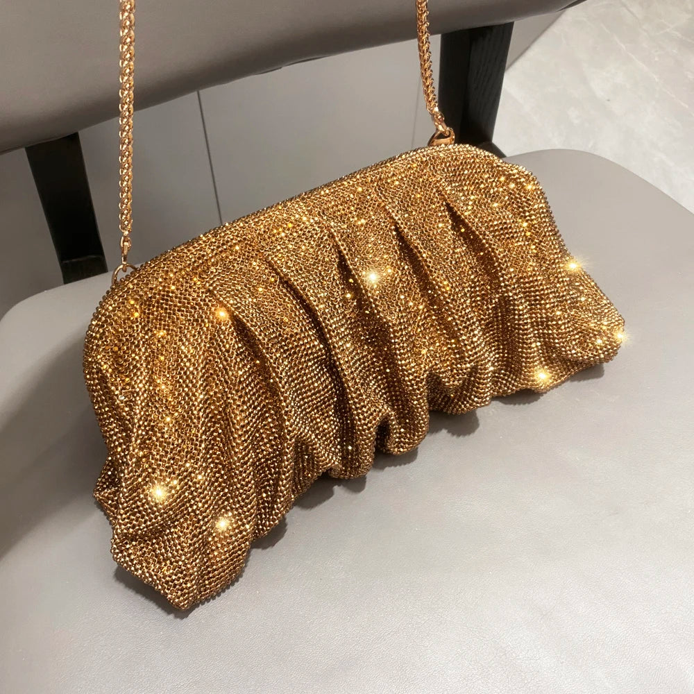 Shiny Rhinestones Handmade Evening Clutch Bags New Folds Purses and Handbags Luxury Designer Wedding Party High Quality