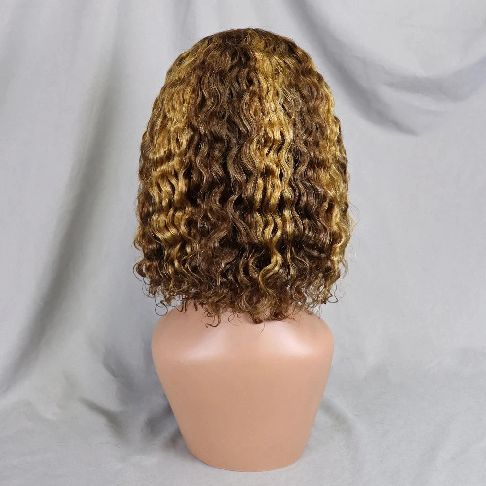 10-16 Inches 200% Density Water Wave Bob Human Hair Wigs  Short Deep Curly Brazilian Remy Human Hair Wigs for Black Women