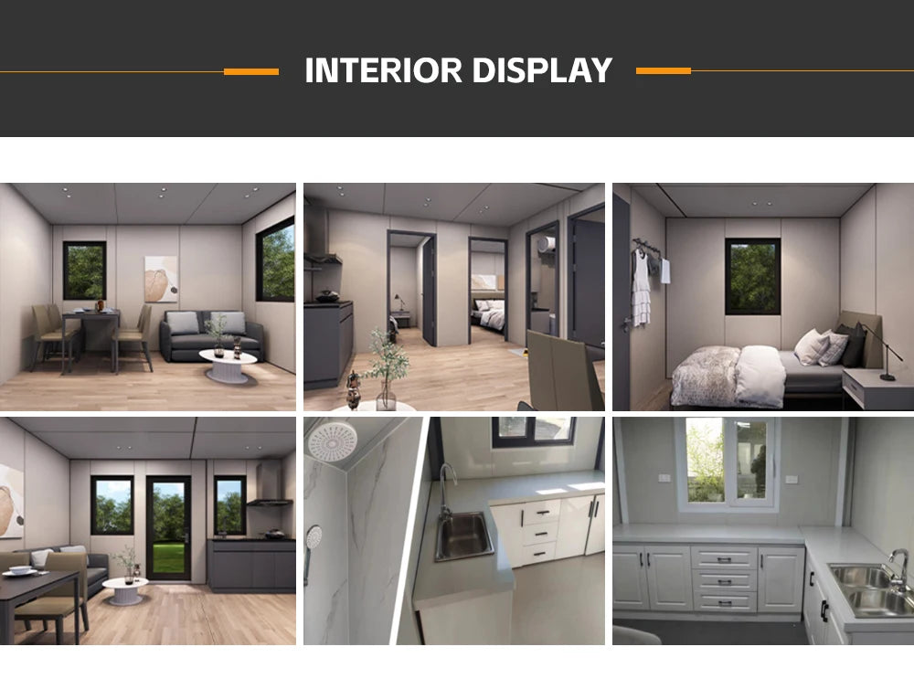 Vorgefertigtes mobiles Tiny House mit leichtem Stahldach, 2, 3, 4, 5 Schlafzimmern, 20 Fuß, 40 Fuß, faltbares, erweiterbares Containerhaus mit Terrasse