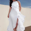 Lemongor Wedding Bridesmaid White Dress 2025 New Sleeveless Layered Ruffled Solid Color Split-Side Elegant Party Evening Dresses