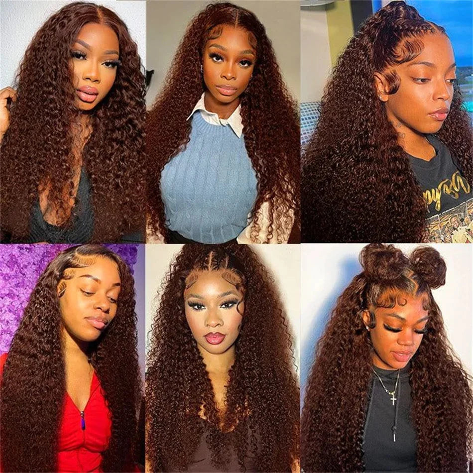 Chocolate Brown Curly Human Hair Wigs 13x4 13x6 Deep Wave Lace Frontal Wigs For Women Pre Plucked 100% Brazilian Human Hair Wig