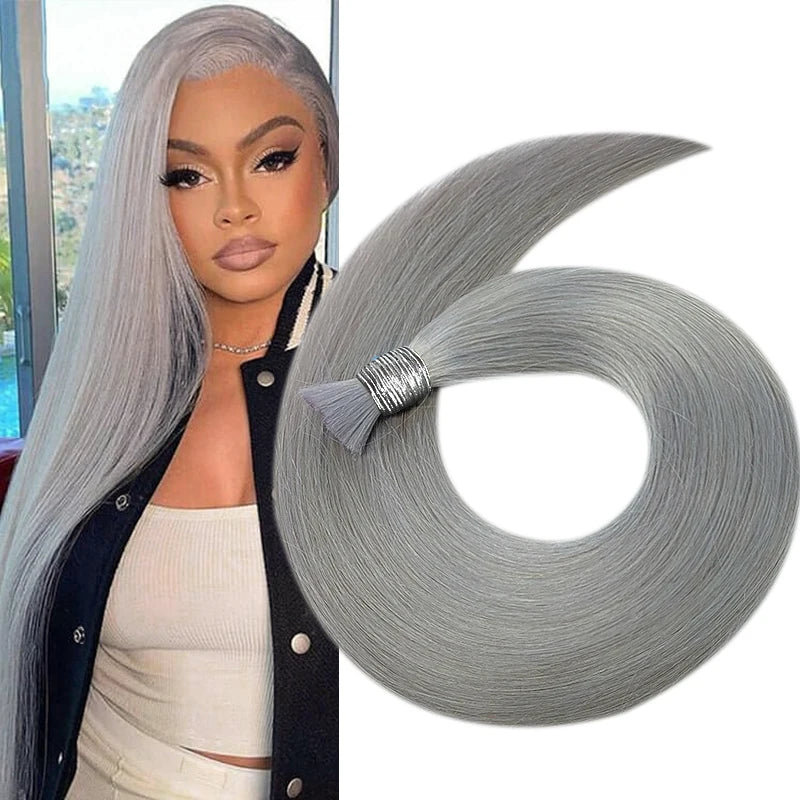 Human Hair Bulk No Weft Vietnamese Hair Virgin Remy Straight Hair Bulk 12-30inch 100g 100% Real Natural Hair Extension Grey 99j
